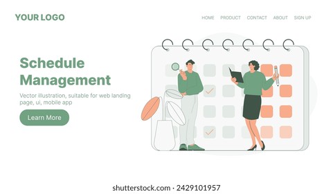 Administración de programaciones. Diseño de página de destino web. Ilustración vectorial de dibujos animados. Ilustración del vector, conveniente para la página de aterrizaje web, ui, aplicación móvil.