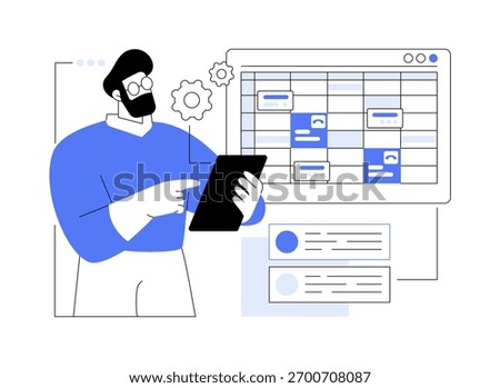 Schedule a meeting isolated cartoon vector illustrations. Man using meeting management app, planning software, modern business technology, company teamwork, new event schedule vector cartoon.