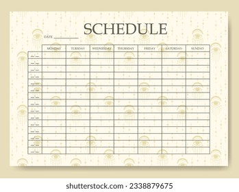 Schedule minimalist planner page design with esoteric pattern.
