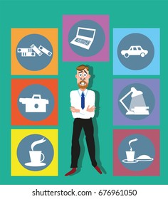 Schedule Office Worker. Sequence of Actions. Vector illustration