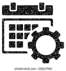 Schedule Options grainy textured icon for overlay watermark stamps. Flat symbol with dirty texture. Dotted vector black ink rubber seal stamp with grunge design on a white background.