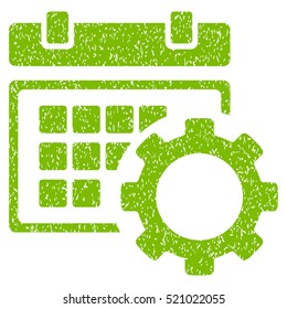 Schedule Options grainy textured icon for overlay watermark stamps. Flat symbol with scratched texture. Dotted vector eco green ink rubber seal stamp with grunge design on a white background.