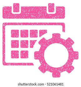 Schedule Options grainy textured icon for overlay watermark stamps. Flat symbol with dust texture. Dotted vector pink ink rubber seal stamp with grunge design on a white background.