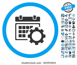 Schedule Options icon with bonus calendar and time management graphic icons. Vector illustration style is flat iconic bicolor symbols, blue and gray colors, white background.