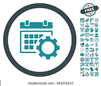 Schedule Options icon with bonus calendar and time management design elements. Vector illustration style is flat iconic bicolor symbols, soft blue colors, white background.