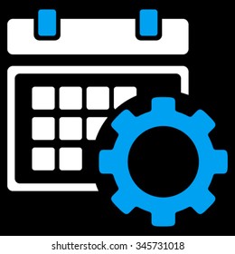 Schedule Options vector icon. Style is bicolor flat symbol, blue and white colors, rounded angles, black background.