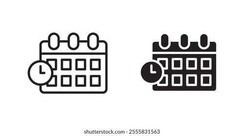 Schedule outlined and solid icon vector collection.