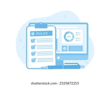 Schedule paper with pen and computer trending concept flat illustration