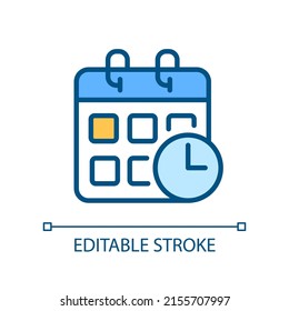 Schedule pixel perfect RGB color icon. Planning activities. Events calendar. Impending deadlines. Isolated vector illustration. Simple filled line drawing. Editable stroke. Arial font used