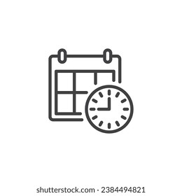 Planer-Zeilensymbol planen. Kalender- und Uhrzeigerzeichen für mobiles Konzept und Webdesign. Kalendererinnerung an das Vektorsymbol. Symbol, Logo-Abbildung. Vektorgrafik