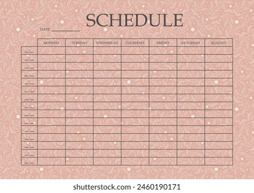 Schedule planner page floral design. Planner for students minimalist art. Categories of notes.