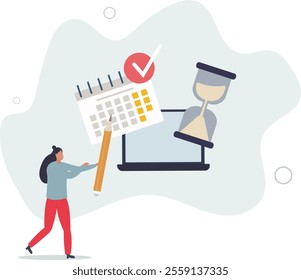 schedule planning concept. character making schedule using calendar.flat characters.