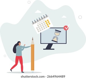 schedule planning concept. character making schedule using calendar.human life.