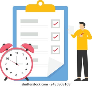 schedule planning concept. Characters plan work assignments, fill out checklists, make schedules using calendars. Business and organization concept. Vector illustration.