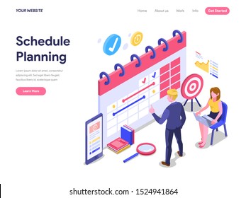 Schedule Planning Concept. Flat isometric vector illustration on White Background. Template for landing page, ui, web, homepage, banner, infographics, hero images