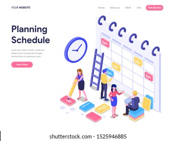 Schedule Planning Concept. Flat isometric vector illustration on White Background. Template for landing page, ui, web, homepage, banner, infographics, hero images