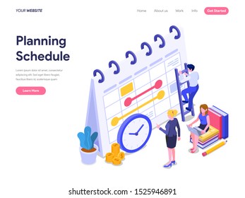 Schedule Planning Concept. Flat isometric vector illustration on White Background. Template for landing page, ui, web, homepage, banner, infographics, hero images