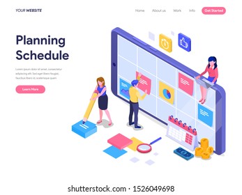 Schedule Planning Concept. Flat isometric vector illustration on White Background. Template for landing page, ui, web, homepage, banner, infographics, hero images