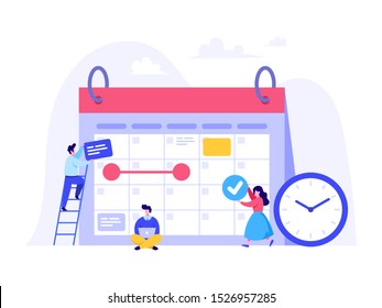 Schedule Planning Concept. Flat vector illustration on White Background. Template for landing page, ui, web, homepage, banner, infographics, hero images