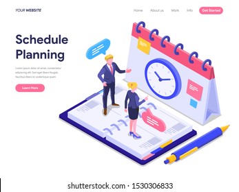 Schedule Planning Concept. Flat vector illustration on White Background. Template for landing page, ui, web, homepage, banner, infographics, hero images