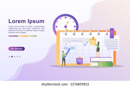 schedule and planning concept, personal study plan creation, business time planning, events and news, reminder and schedule. Can use for web landing page, banner, mobile app. Flat design vector
