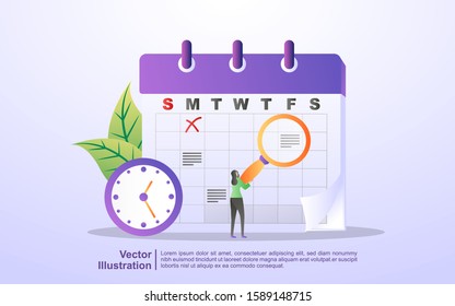 schedule and planning concept, personal study plan creation, business time planning, events and news, reminder and schedule. Can use for web landing page, banner, mobile app. Flat design vector