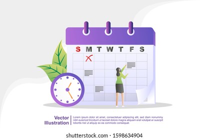 schedule and planning concept, personal study plan creation, business time planning, events and news, reminder and schedule. Can use for web landing page, banner, mobile app. Flat design vector