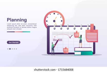 schedule and planning concept, personal study plan creation, business time planning, events and news, reminder and schedule. Can use for web landing page, banner, mobile app. Flat design vector