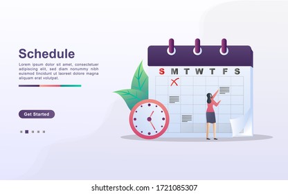 Schedule And Planning Concept, Personal Study Plan Creation, Business Time Planning, Events And News, Reminder And Schedule. Can Use For Web Landing Page, Banner, Mobile App. Flat Design Vector