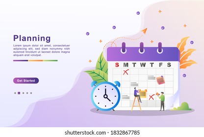 schedule and planning concept, personal study plan creation, business time planning, events and news, reminder and schedule. Can use for web landing page, banner, mobile app. Flat design vector.