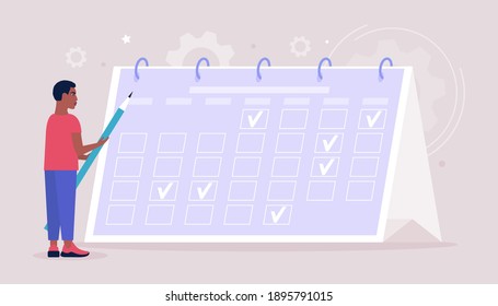 Schedule, planning, events, time management concept. Colorful flat vector illustration