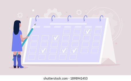 Schedule, planning, events, time management concept. Colorful flat vector illustration