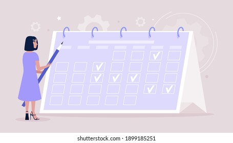 Schedule, planning, events, time management concept. Colorful flat vector illustration