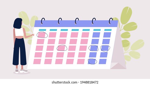 Schedule, planning, events, time management concept. Colorful flat vector illustration