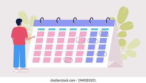 Schedule, planning, events, time management concept. Colorful flat vector illustration