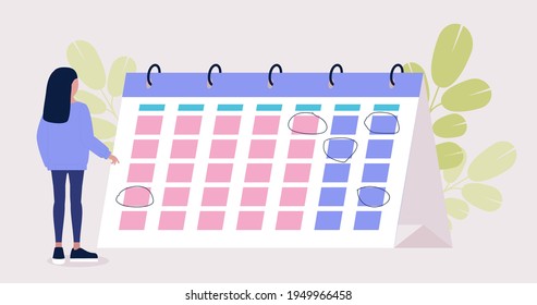 Schedule, planning, events, time management concept. Colorful flat vector illustration
