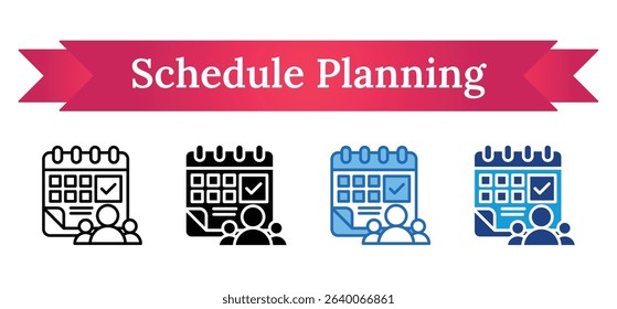 Schedule Planning Multi Style Icon - Calendar with team indicating efficient scheduling and time coordination for group productivity