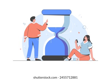 Schedule planning Vector flat illustration
Time management. Deadline. Project, business planning, process organization for business training effective work. Teamwork, big hourglass