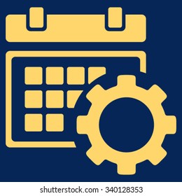 Schedule Preferences vector icon. Style is flat symbol, yellow color, rounded angles, blue background.