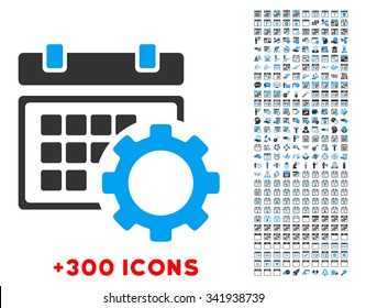 Schedule Preferences vector pictogram with additional 300 date and time management icons. Style is bicolor flat symbols, blue and gray colors, rounded angles, white background.