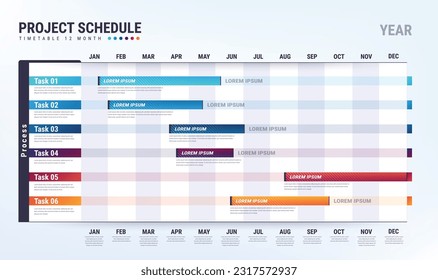 Planificar la idea de plantilla de la línea de tiempo del proyecto. Calendario de administración de tareas o trabajo.