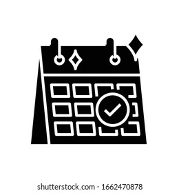 Schedule release black icon, concept illustration, vector flat symbol, glyph sign.