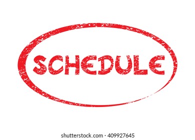 SCHEDULE. Rubber Stamp with red color have porous and rough isolated on white background. For make a mark or design your product using a stamp or seal. Easy to change color. Unique character.