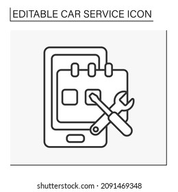  Schedule service line icon. Regular maintenance check-up.Car service concept. Isolated vector illustration. Editable stroke