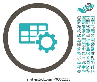 Schedule Settings icon with bonus calendar and time management pictogram. Vector illustration style is flat iconic bicolor symbols, grey and cyan colors, white background.