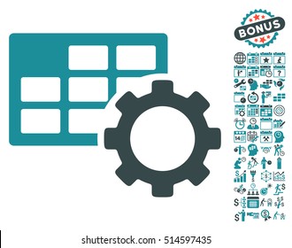 Schedule Settings pictograph with bonus calendar and time management pictogram. Vector illustration style is flat iconic bicolor symbols, soft blue colors, white background.