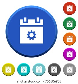 Schedule settings round color beveled buttons with smooth surfaces and flat white icons