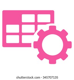 Schedule Settings vector icon. Style is flat symbol, pink color, rounded angles, white background.