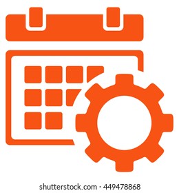 Schedule Settings vector icon. Style is flat symbol, orange color, rounded angles, white background.