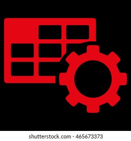 Schedule Settings vector icon. Style is flat symbol, red color, rounded angles, black background.